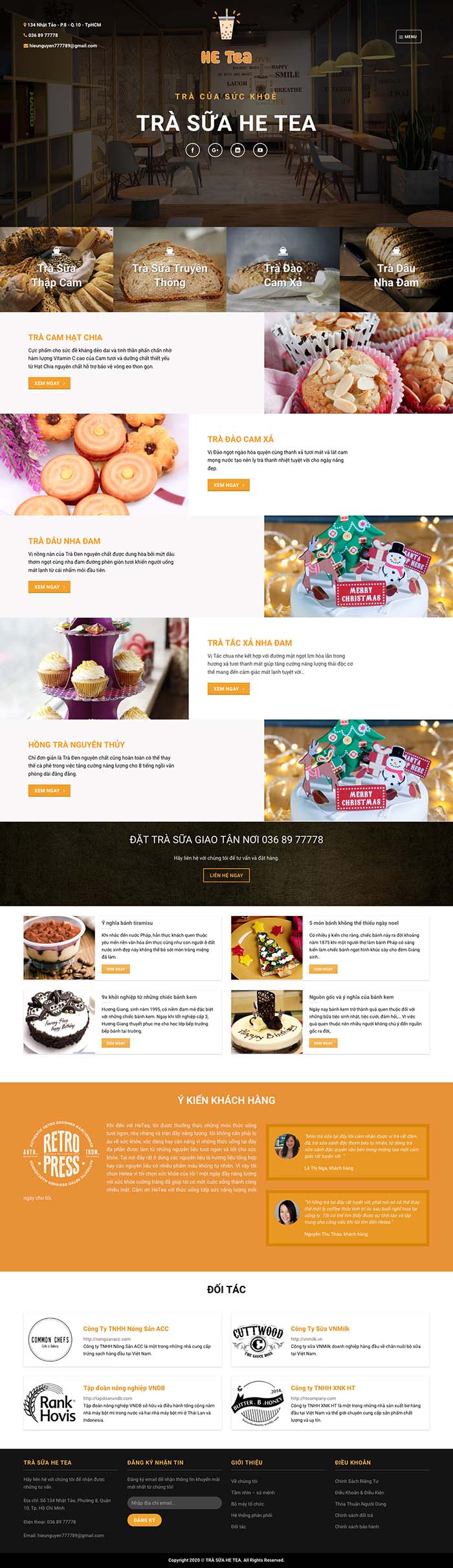 Ảnh chụp toàn trang giao diện website bán trà sữa He Tea H101