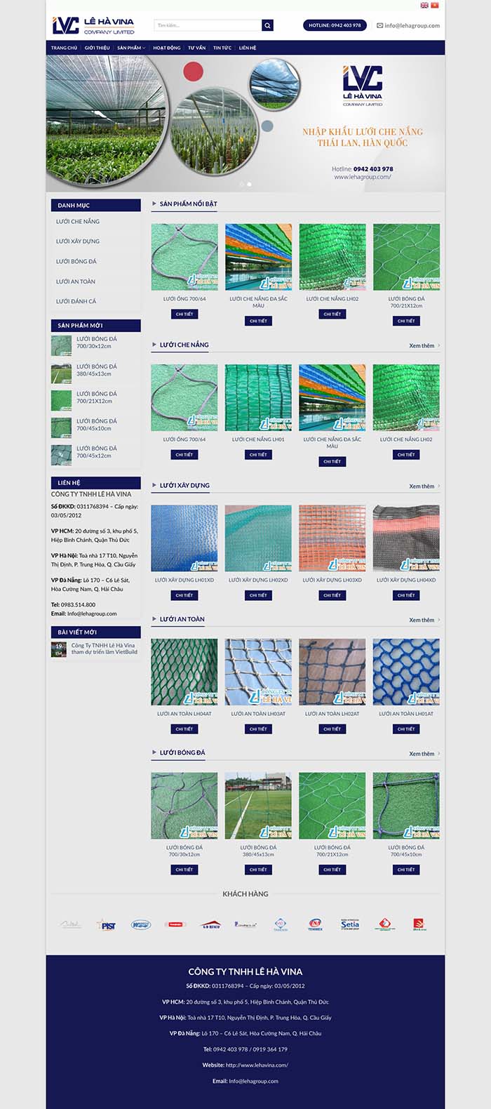 Ảnh chụp toàn trang giao diện website lưới che nắng nhập khẩu H104