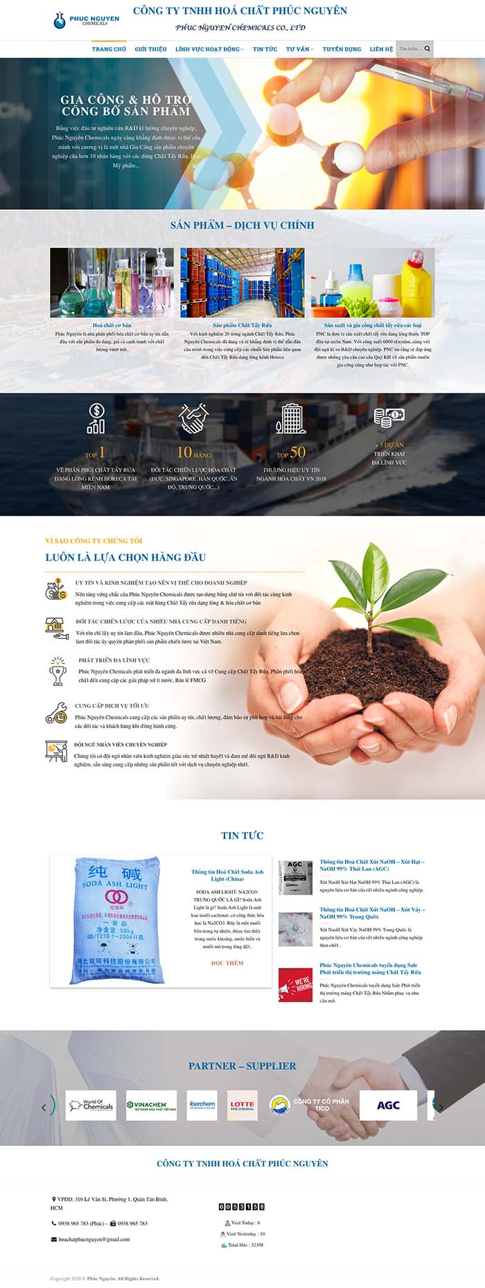 Ảnh chụp toàn trang giao diện website công ty hoá chất D501