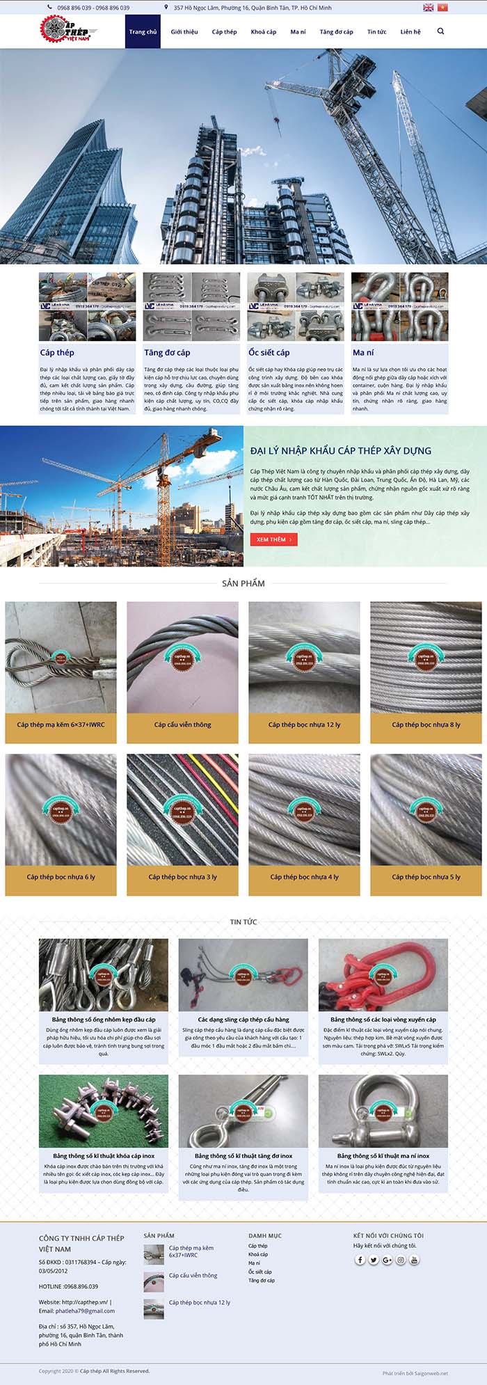 Ảnh chụp toàn trang giao diện website dây cáp thép nhập khẩu D503