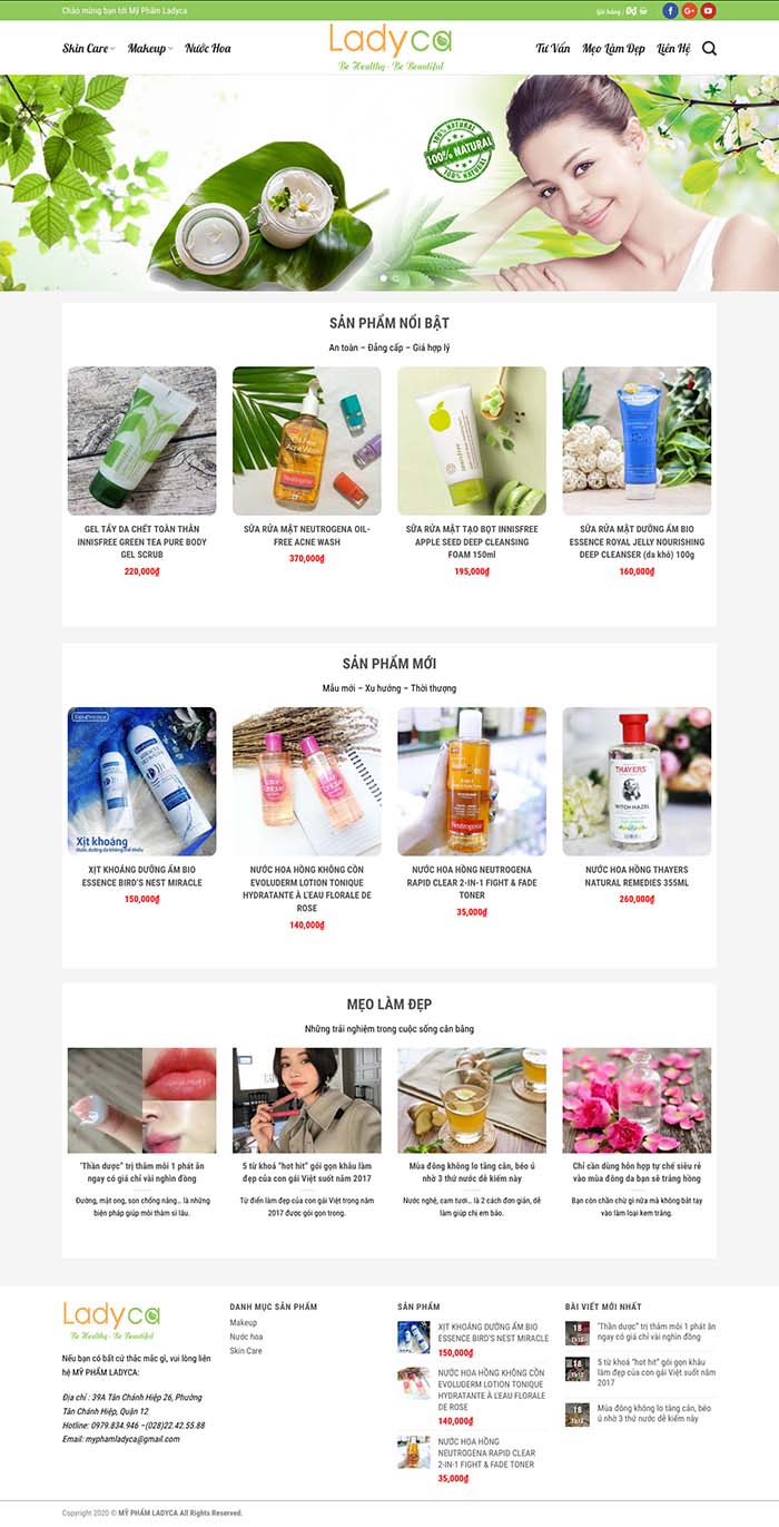 Ảnh chụp toàn trang giao diện website mỹ phẩm Ladyca M102