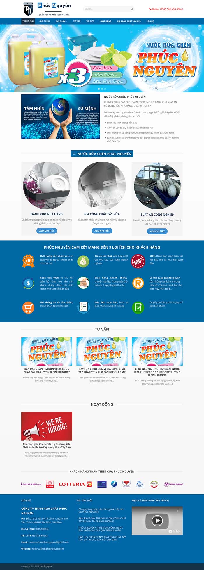 Ảnh chụp toàn trang giao diện website nước rửa chén công nghiệp D504