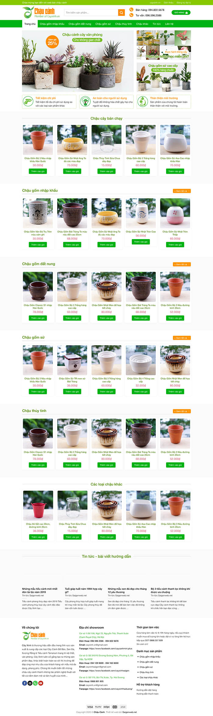 Ảnh chụp toàn trang giao diện website bán chậu cây cảnh H116