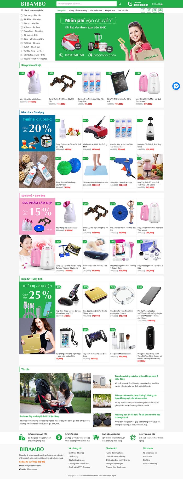Ảnh chụp toàn trang giao diện website bán hàng nhiều sản phẩm H140