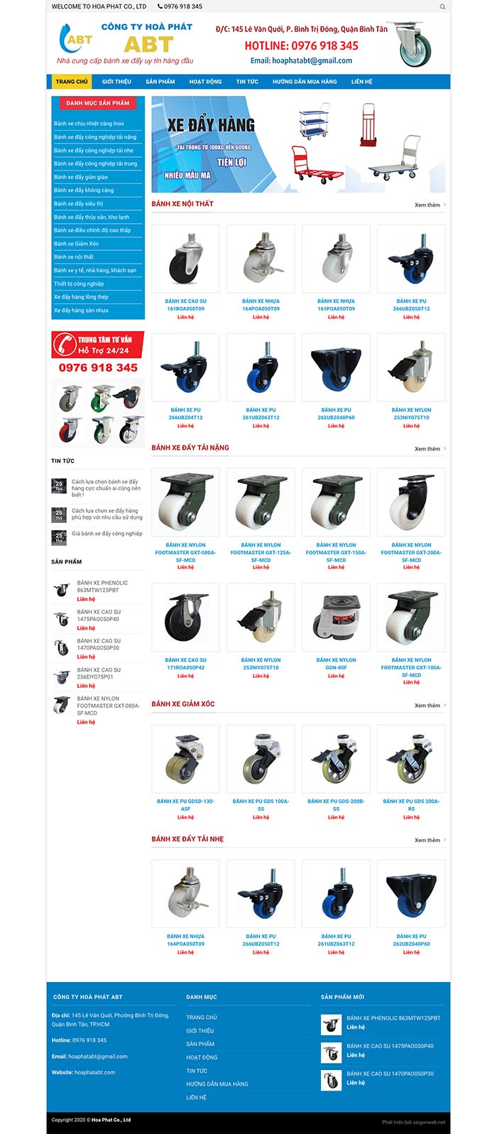 Ảnh chụp toàn trang giao diện website kinh doanh bánh xe đẩy H143