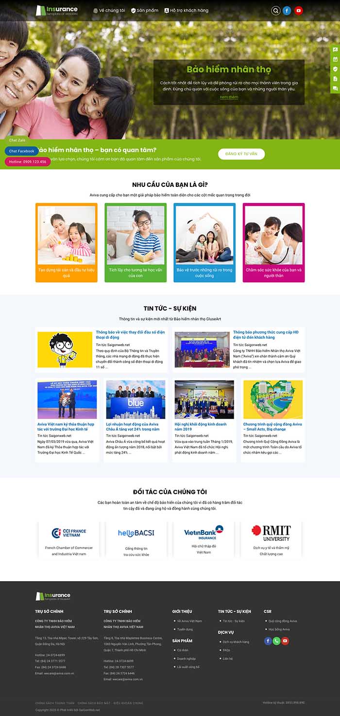 Ảnh chụp toàn trang giao diện website bảo hiểm nhân thọ D506