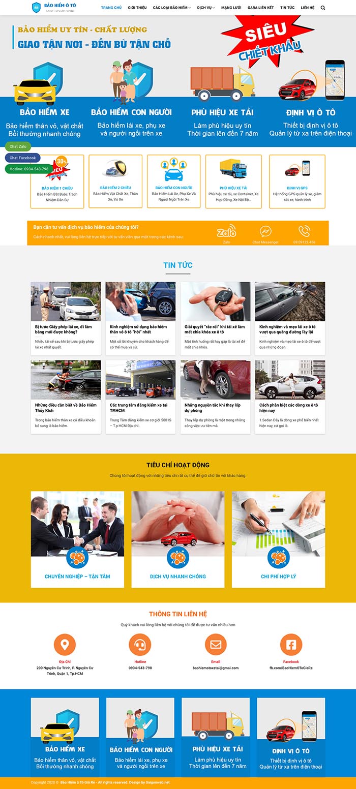 Ảnh chụp toàn trang giao diện website bán bảo hiểm ô tô D530