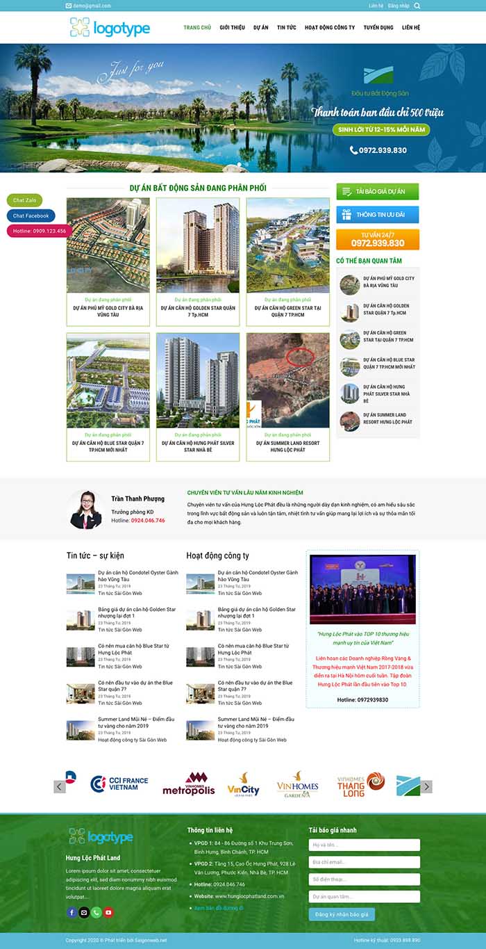 Ảnh chụp toàn trang giao diện website bất động sản đầu tư B102