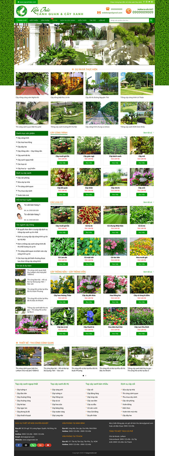 Ảnh chụp toàn trang giao diện website bán hàng cây xanh cảnh quan H113