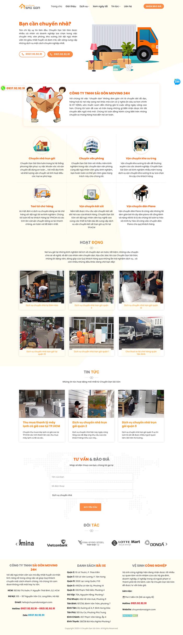 Ảnh chụp toàn trang giao diện website dịch vụ chuyển dọn sài gòn D537