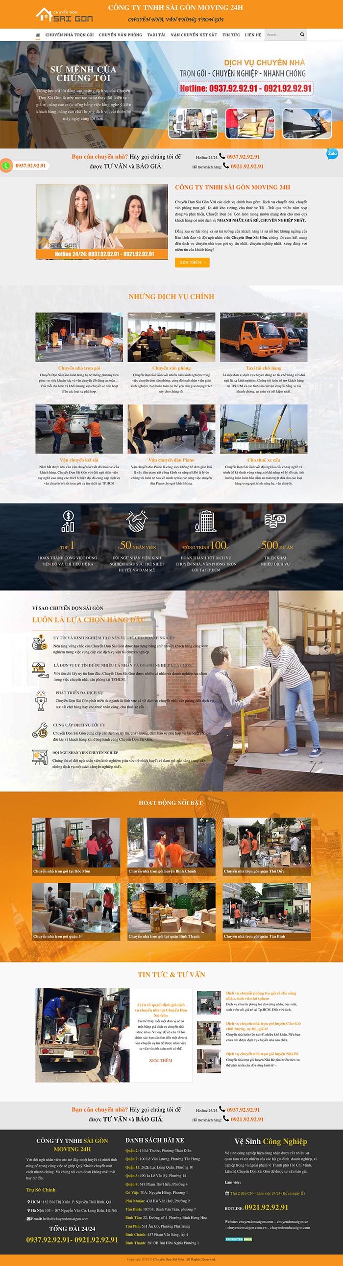 Ảnh chụp toàn trang giao diện website dịch vụ chuyển nhà D536