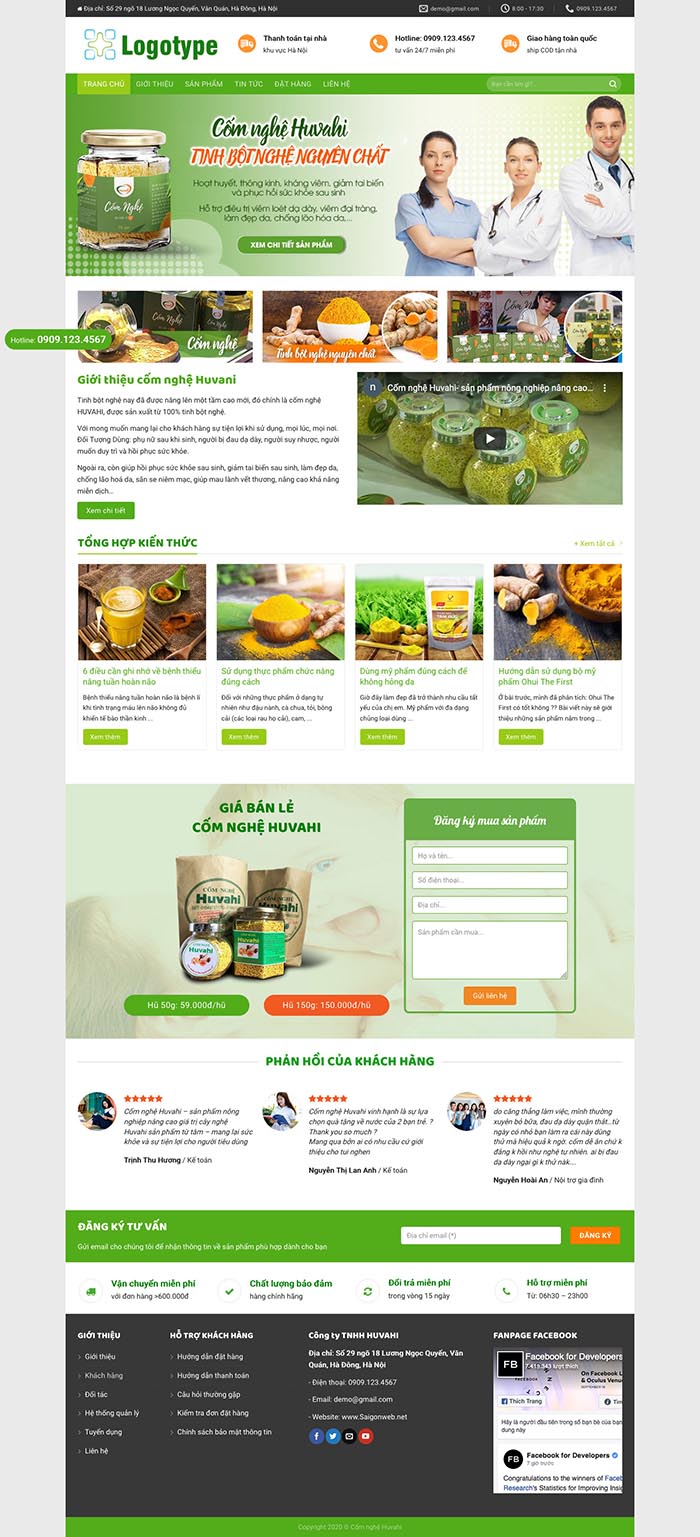 Ảnh chụp toàn trang giao diện web bán cốm nghệ nguyên chất H124