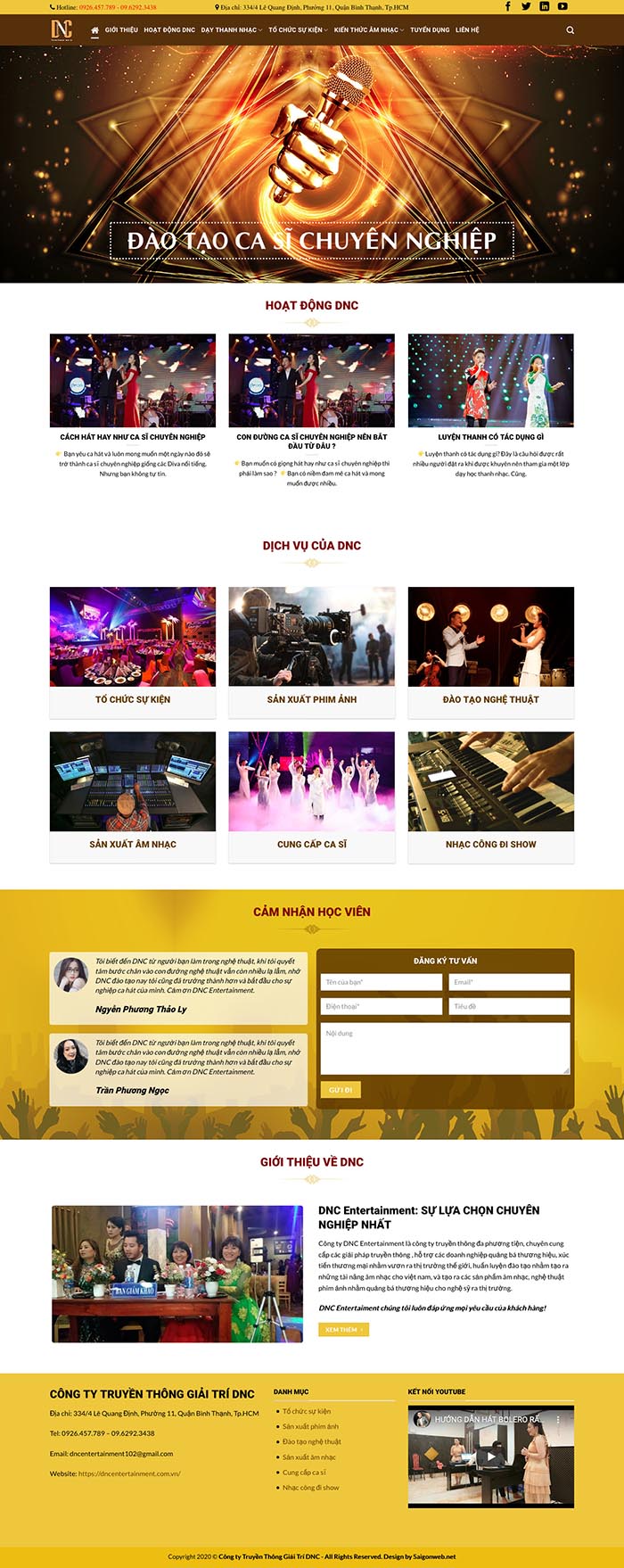 Ảnh chụp toàn trang giao diện website công ty đào tạo ca sĩ D533