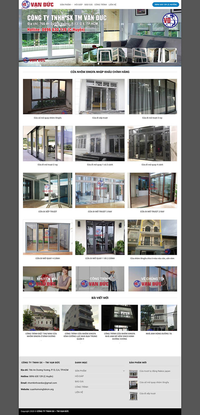 Ảnh chụp toàn trang giao diện website công ty nhôm kính D539
