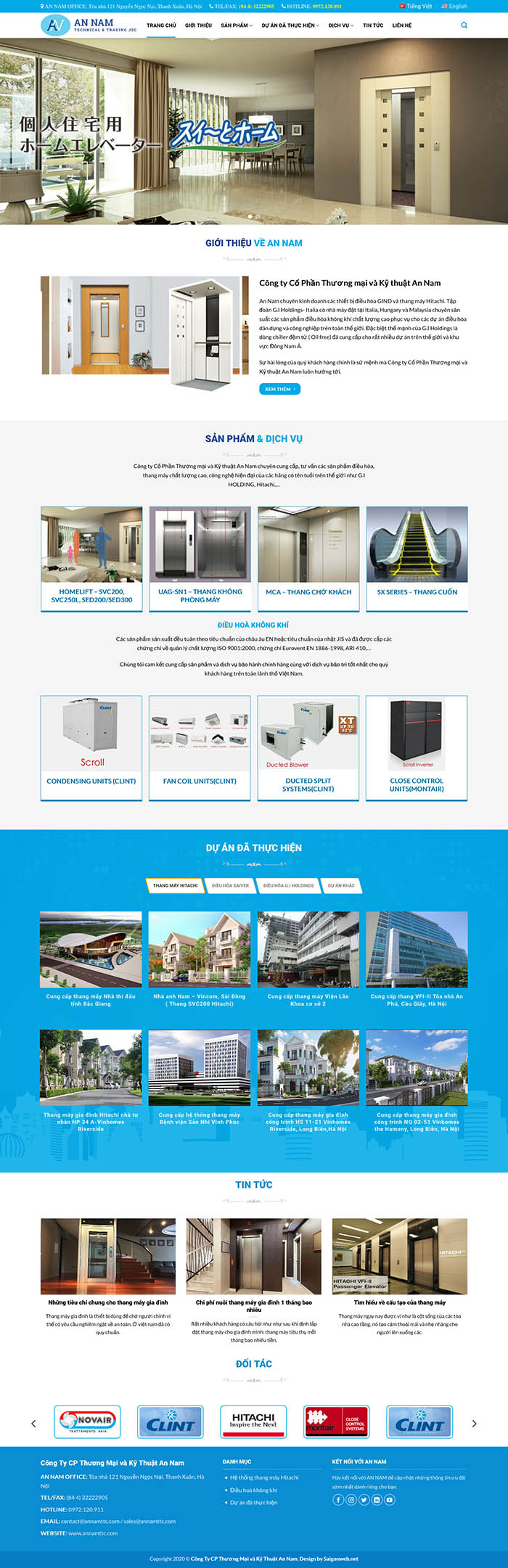 Ảnh chụp toàn trang giao diện website công ty lắp đặt thang máy D541