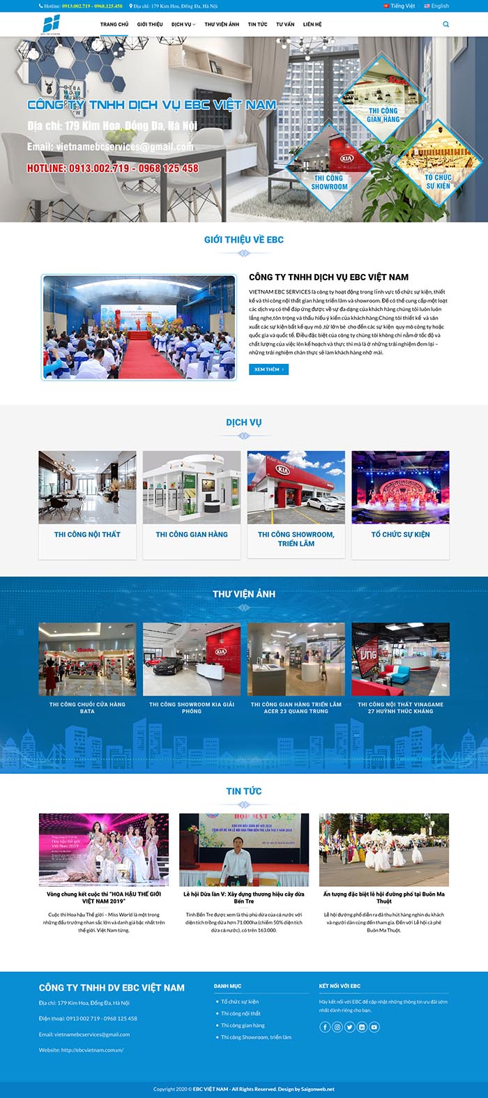 Ảnh chụp toàn trang giao diện website công ty tổ chức sự kiện D534