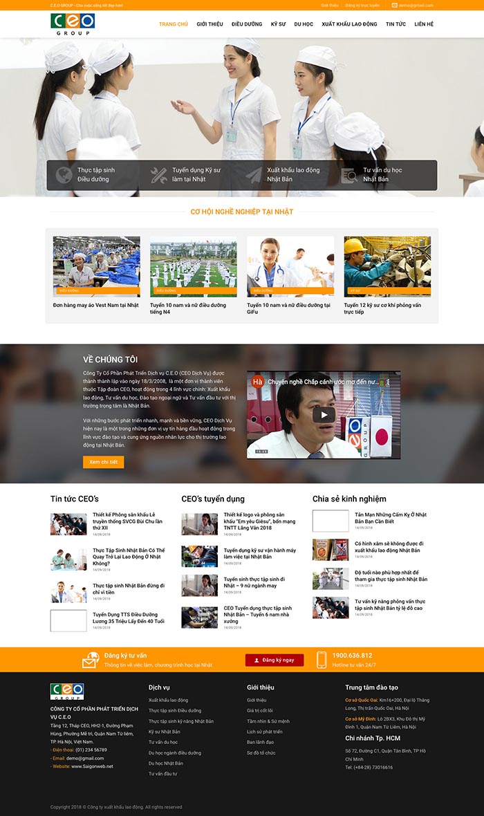 Ảnh chụp toàn trang giao diện website công ty xuất khẩu lao động D526