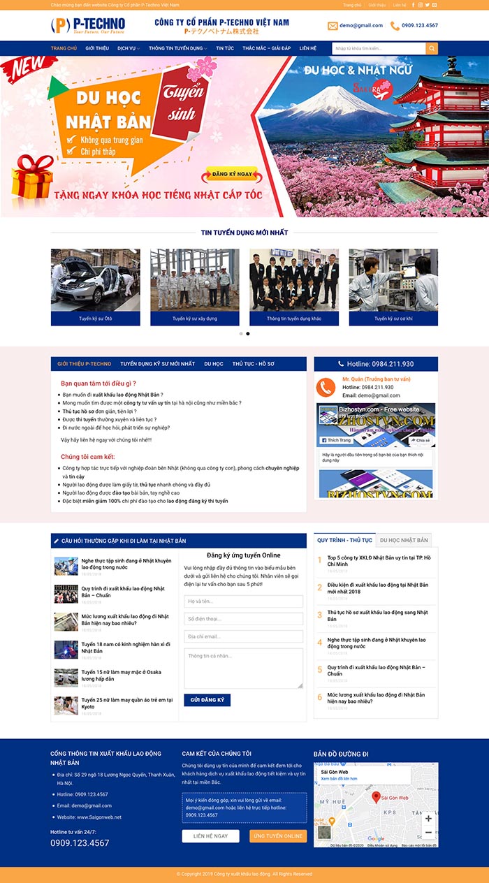Ảnh chụp toàn trang giao diện website công ty xuất khẩu lao động D525