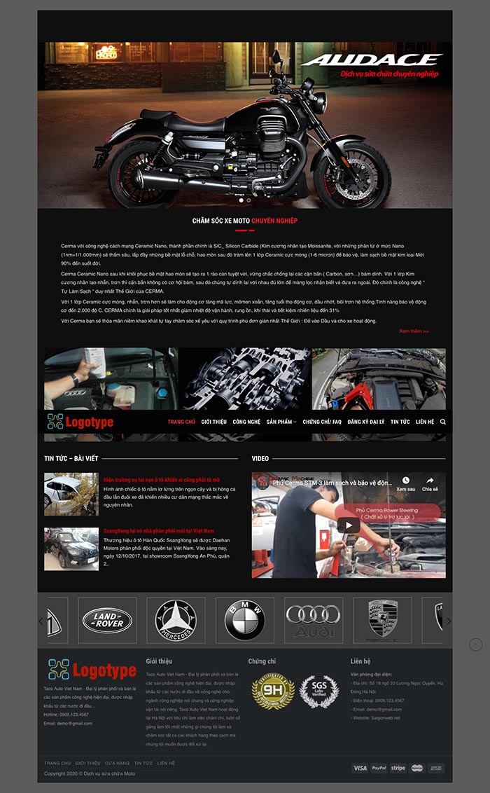 Ảnh chụp toàn trang giao diện website sửa chữa xe moto D520