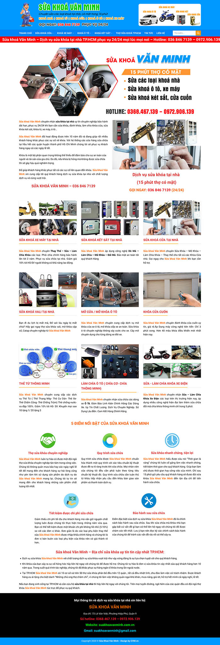 Ảnh chụp toàn trang giao diện website sửa khoá tại nhà D545