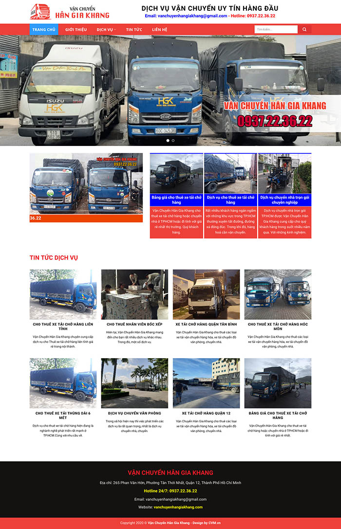 Ảnh chụp toàn trang giao diện website dịch vụ vận chuyển D542