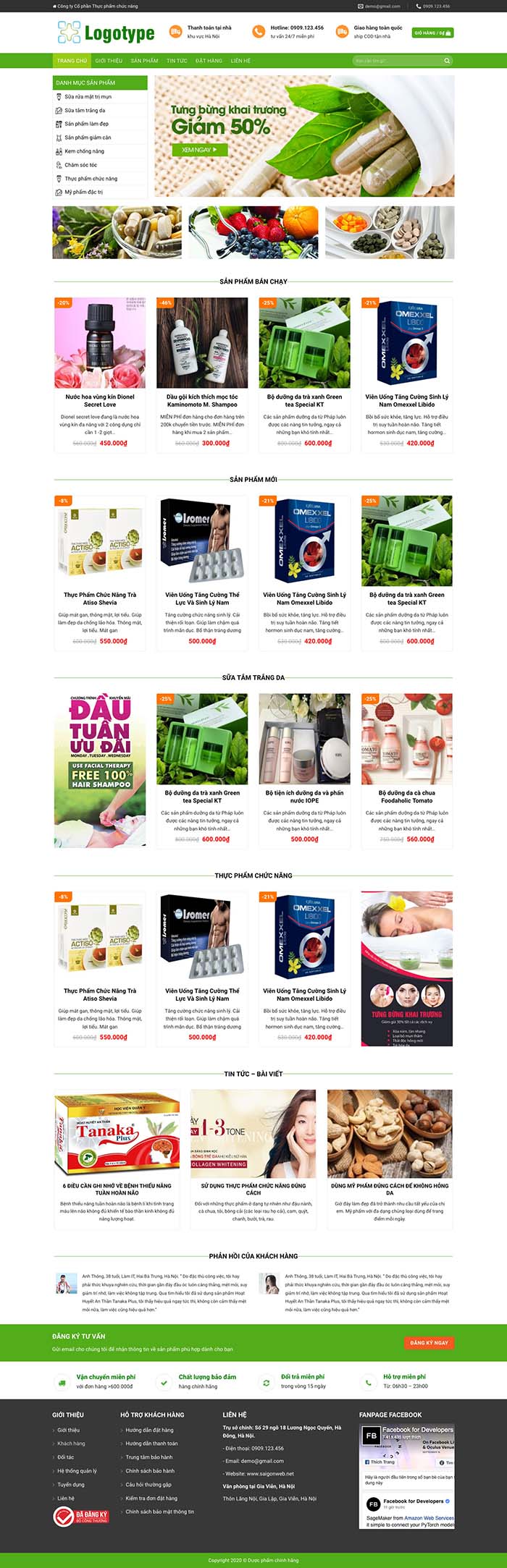 Ảnh chụp toàn trang giao diện website bán hàng thảo dược H121