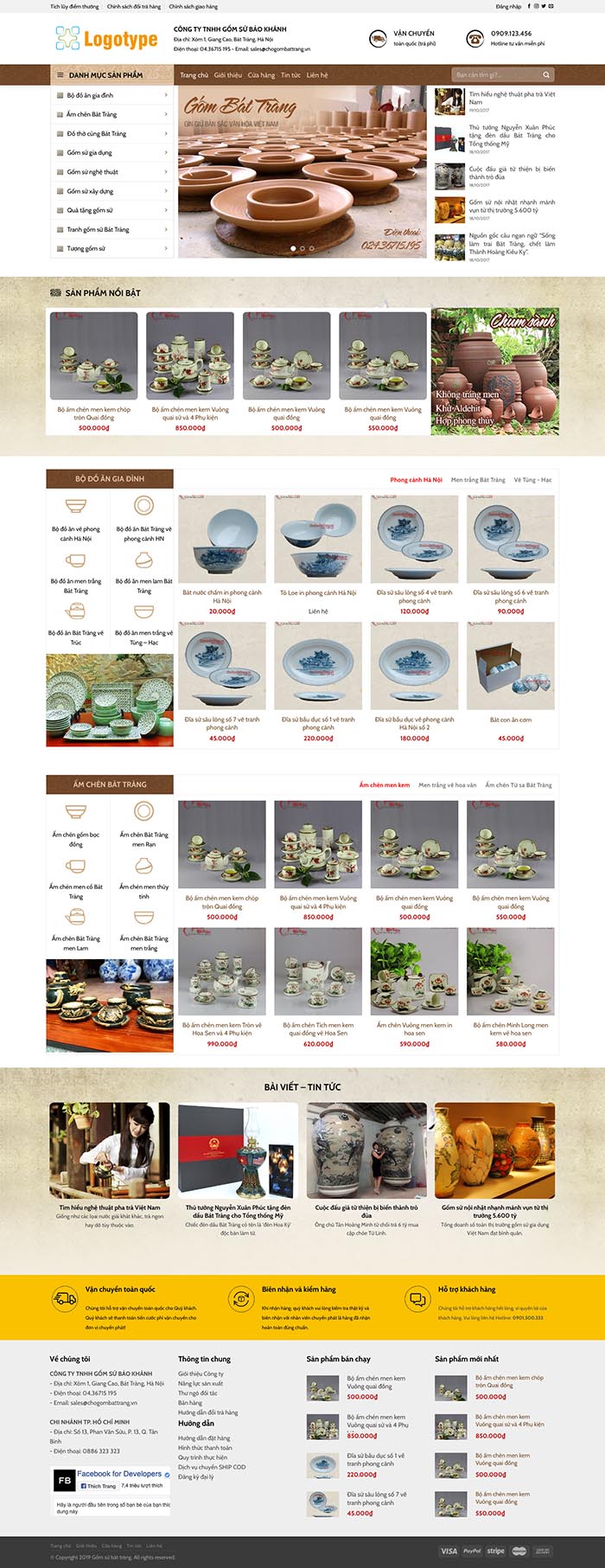Ảnh chụp toàn trang giao diện website bán hàng gốm sứ H123