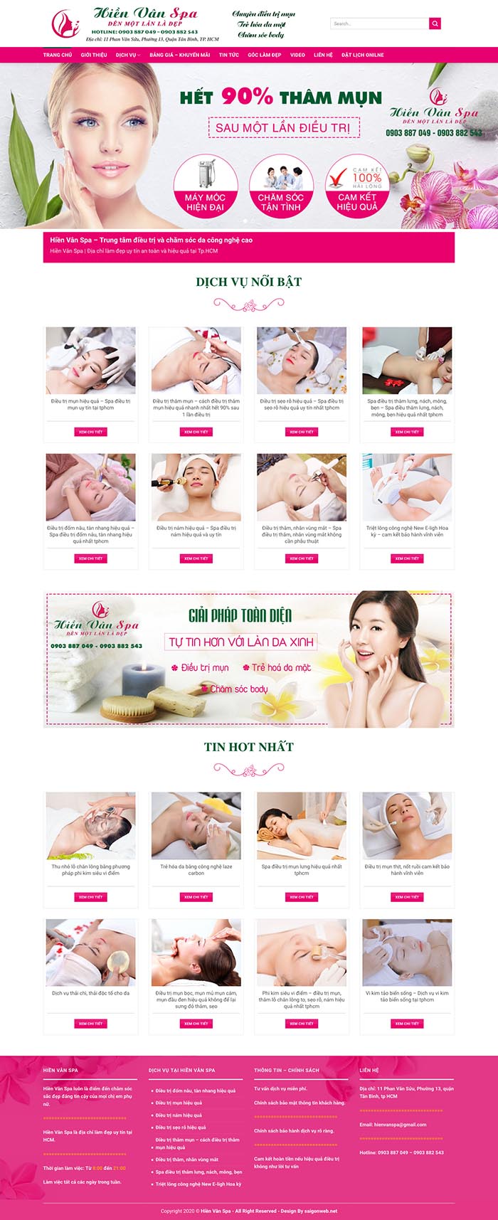 Ảnh chụp toàn trang giao diện website spa, chăm sóc da, làm đẹp D538