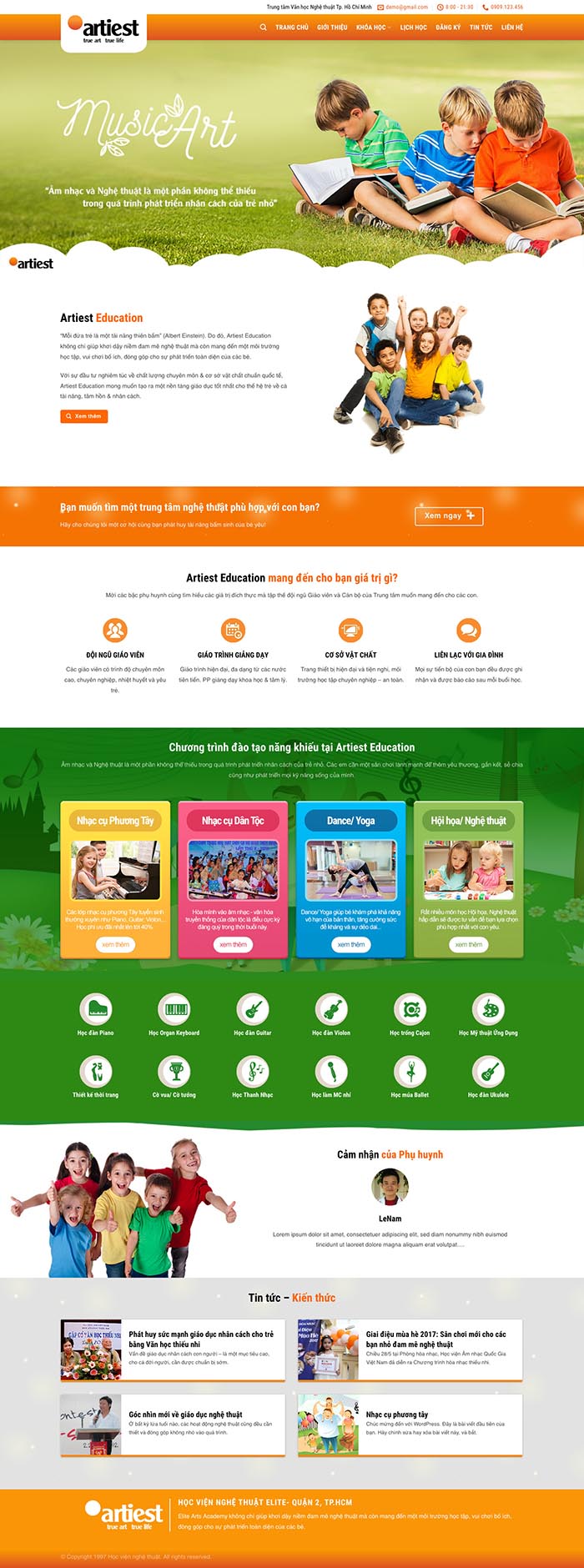 Ảnh chụp toàn trang giao diện website học viện nghệ thuật D510