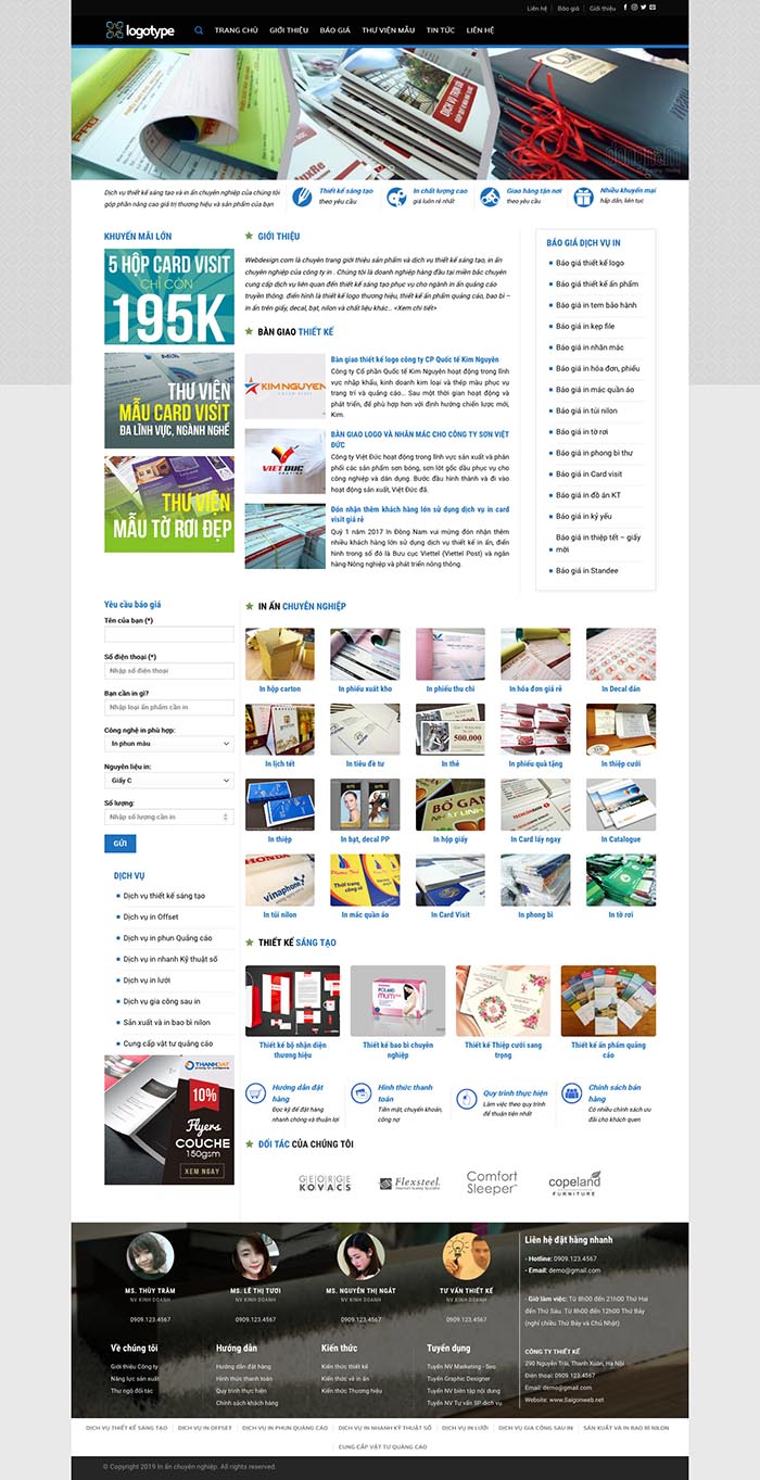 Ảnh chụp toàn trang giao diện web công ty in ấn nhanh D516