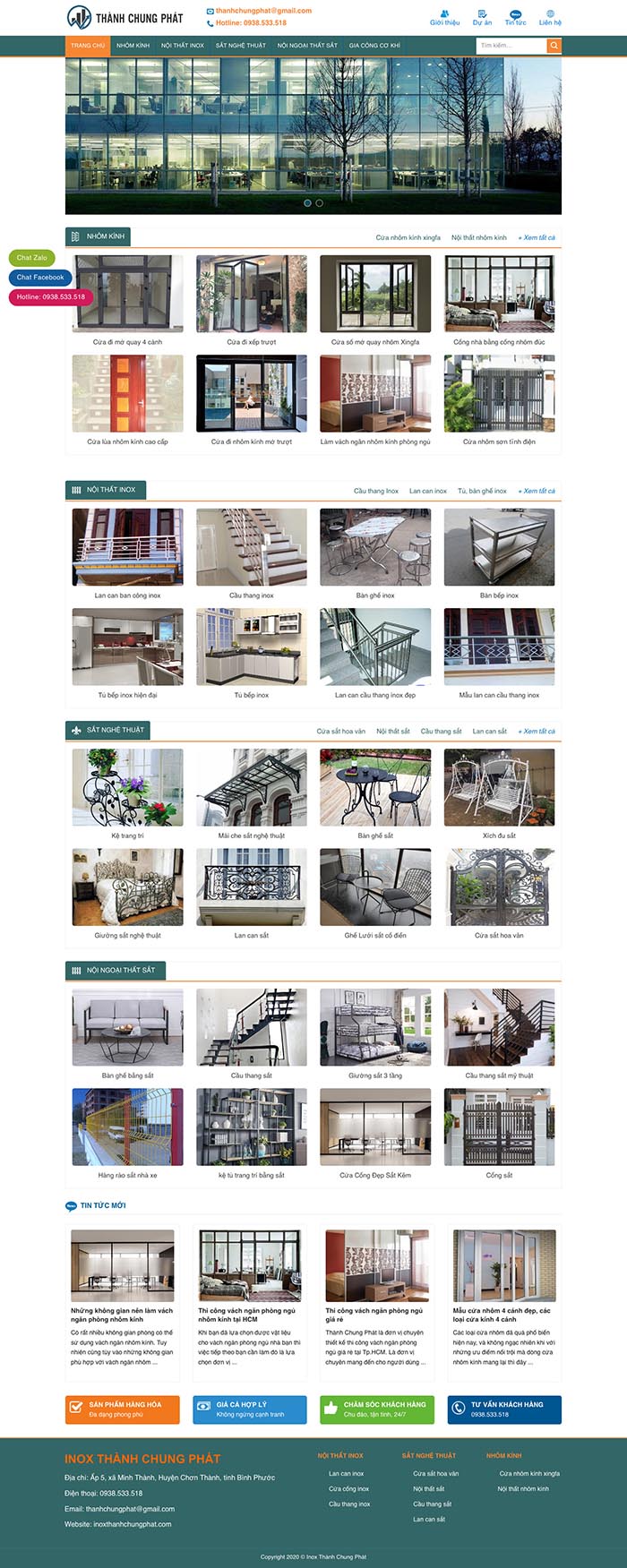 Ảnh chụp toàn trang giao diện website công ty nhôm kính D512
