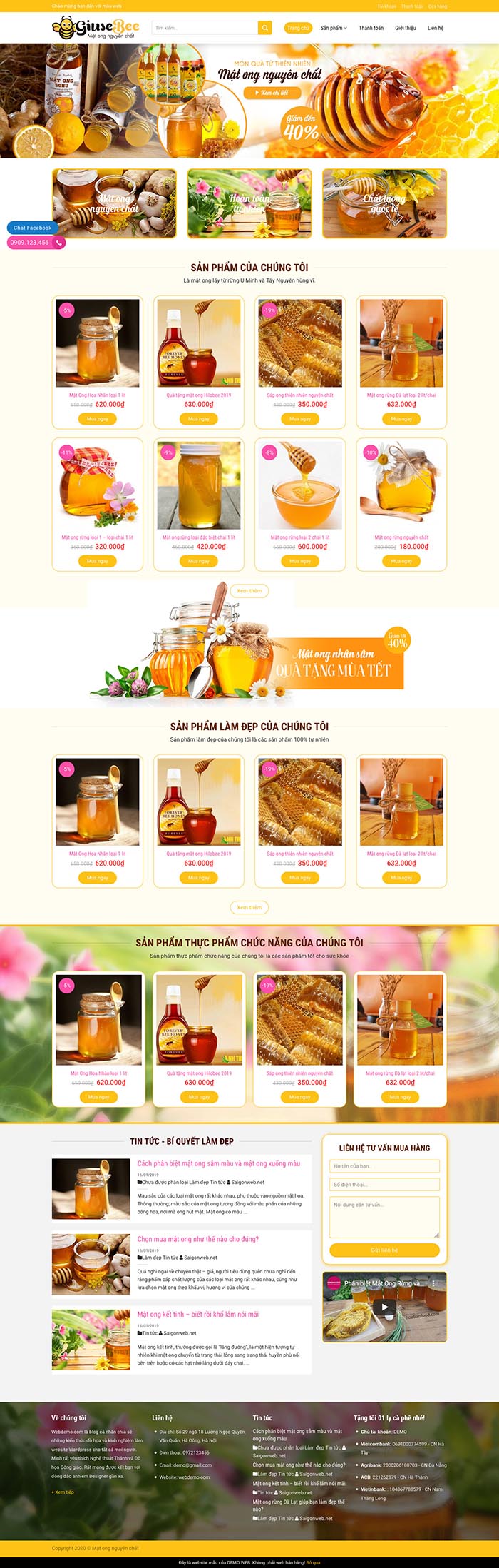 Ảnh chụp toàn trang giao diện web bán mật ong thiên nhiên H126