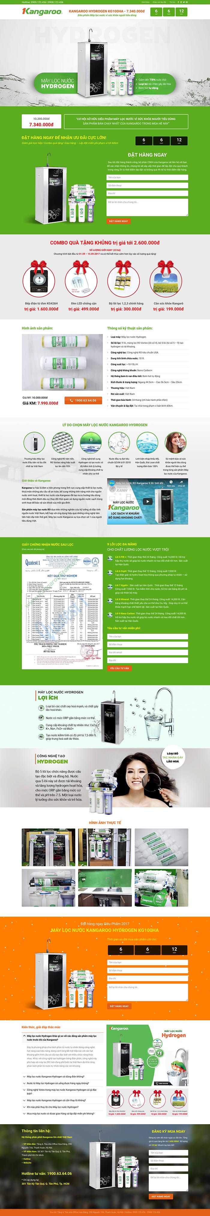 Ảnh chụp toàn trang giao diện Landing Page bán máy lọc nước L903