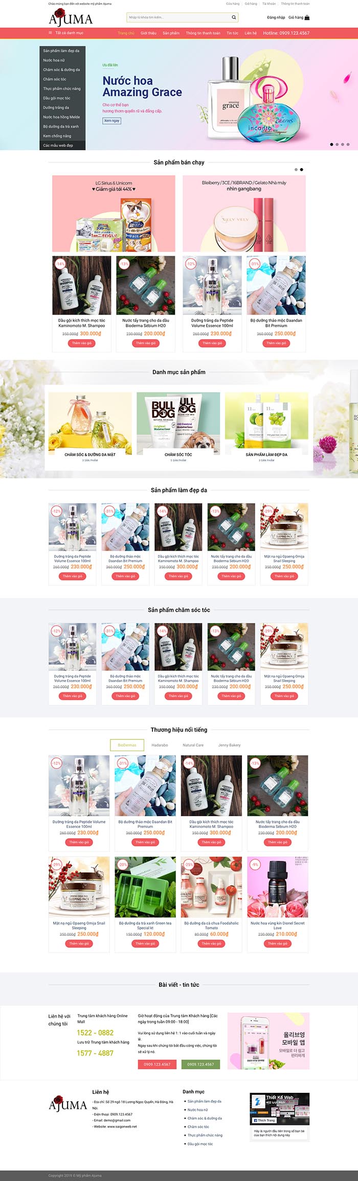 Ảnh chụp toàn trang giao diện website bán mỹ phẩm Ajuma H133