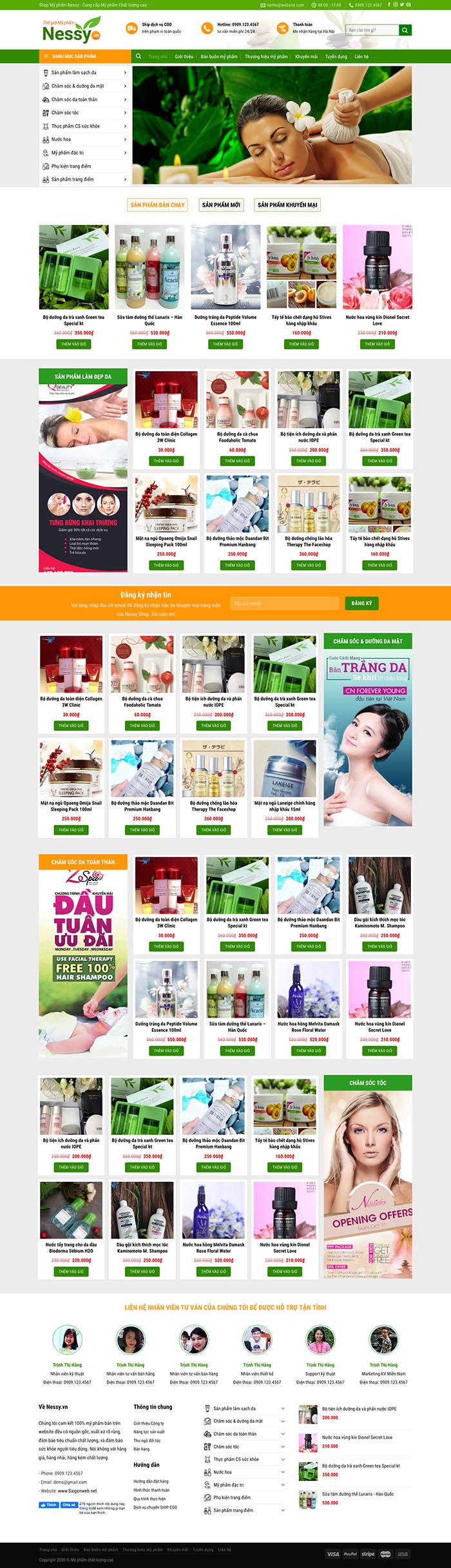 Ảnh chụp toàn trang giao diện web bán mỹ phẩm thiên nhiên M104