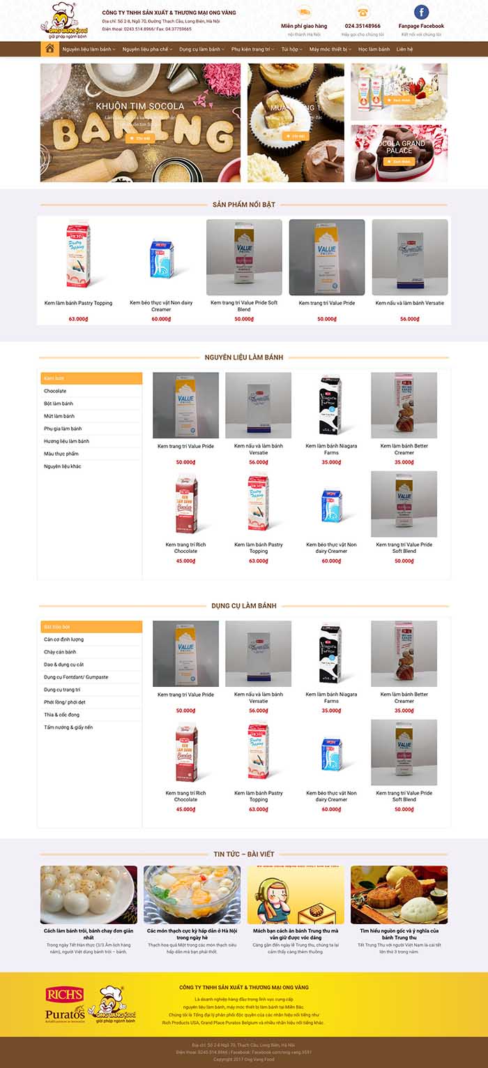 Ảnh chụp toàn trang giao diện website nguyên liệu làm bánh H111