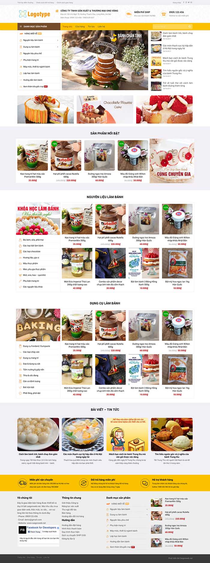 Ảnh chụp toàn trang giao diện website bán hàng nguyên liệu làm bánh H110