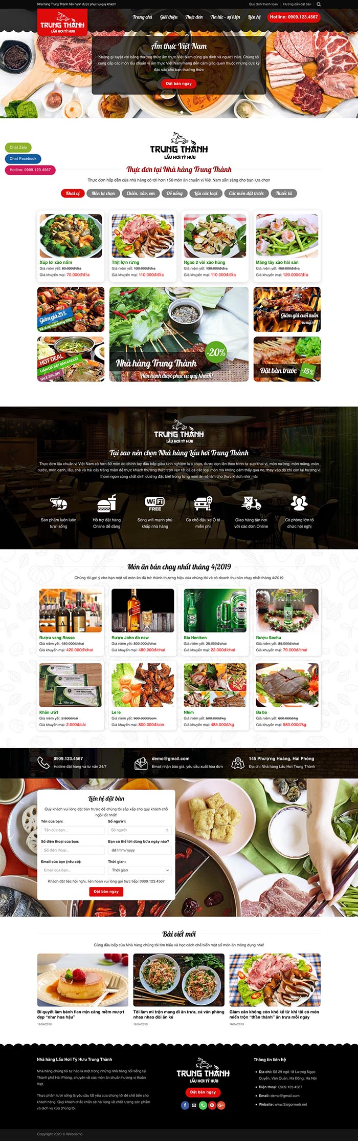 Ảnh chụp toàn trang giao diện website nhà hàng lẩu hơi K102