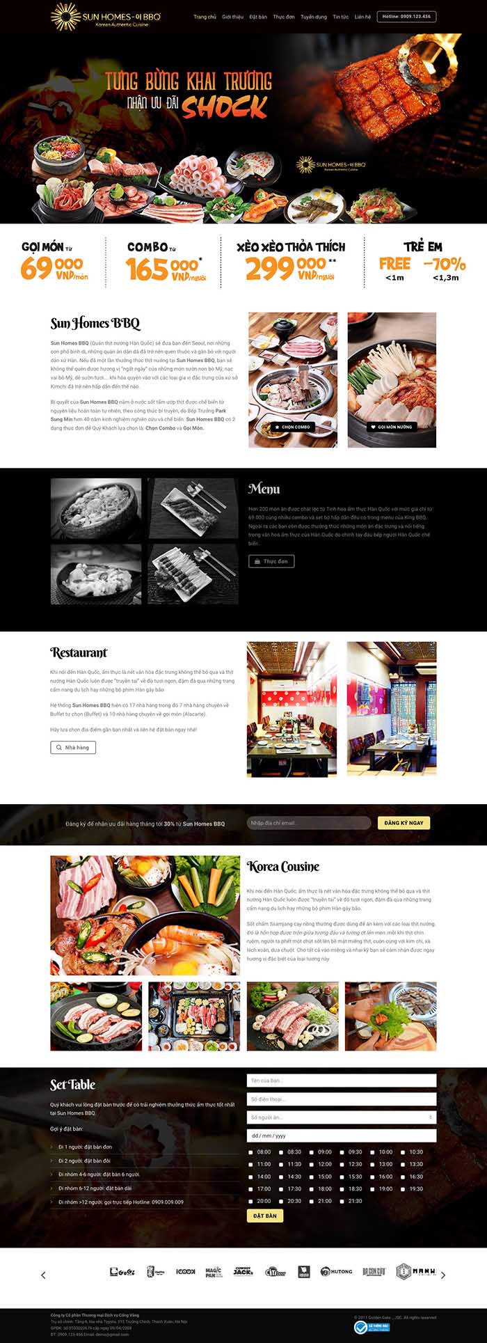 Ảnh chụp toàn trang giao diện website nhà hàng món nướng K101