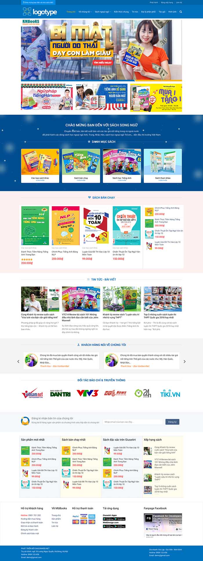 Ảnh chụp toàn trang giao diện website cửa hàng sách online H112