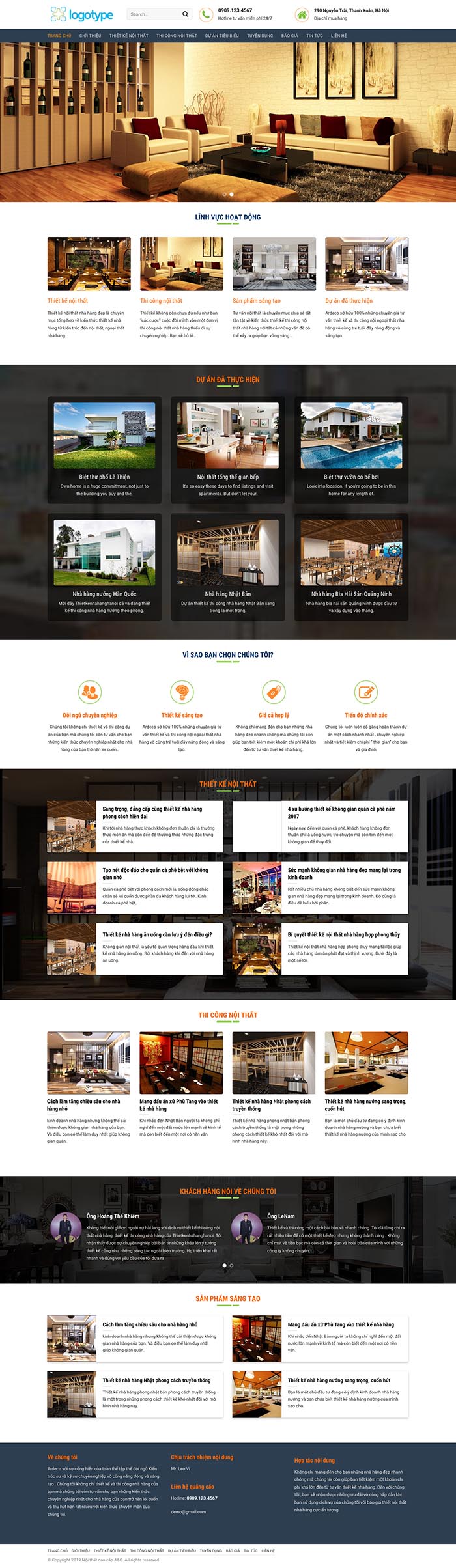 Ảnh chụp toàn trang giao diện website công ty thiết kế nội thất D517