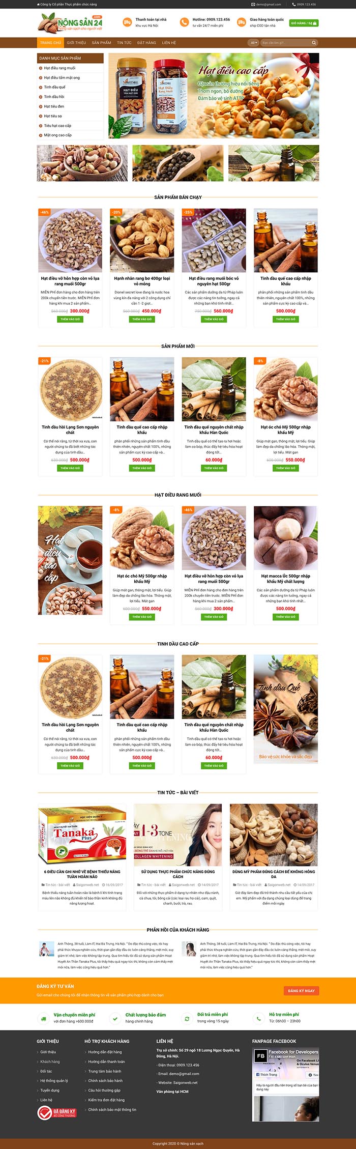 Ảnh chụp toàn trang giao diện website bán hàng nông sản H122