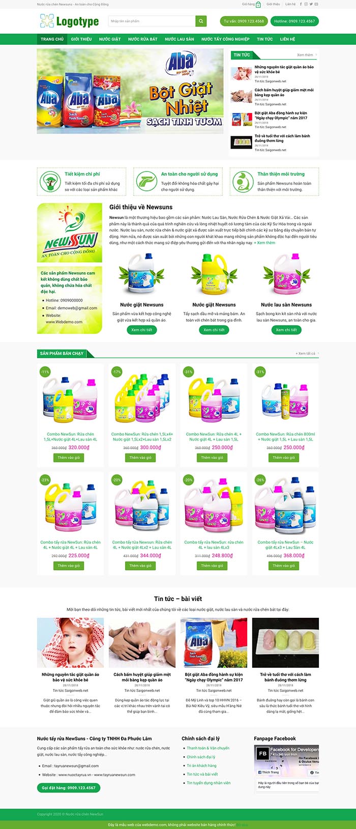 Ảnh chụp toàn trang giao diện website cung cấp nước rửa chén H134