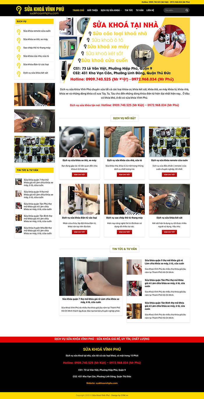 Ảnh chụp toàn trang giao diện website sửa khoá tại nhà D544