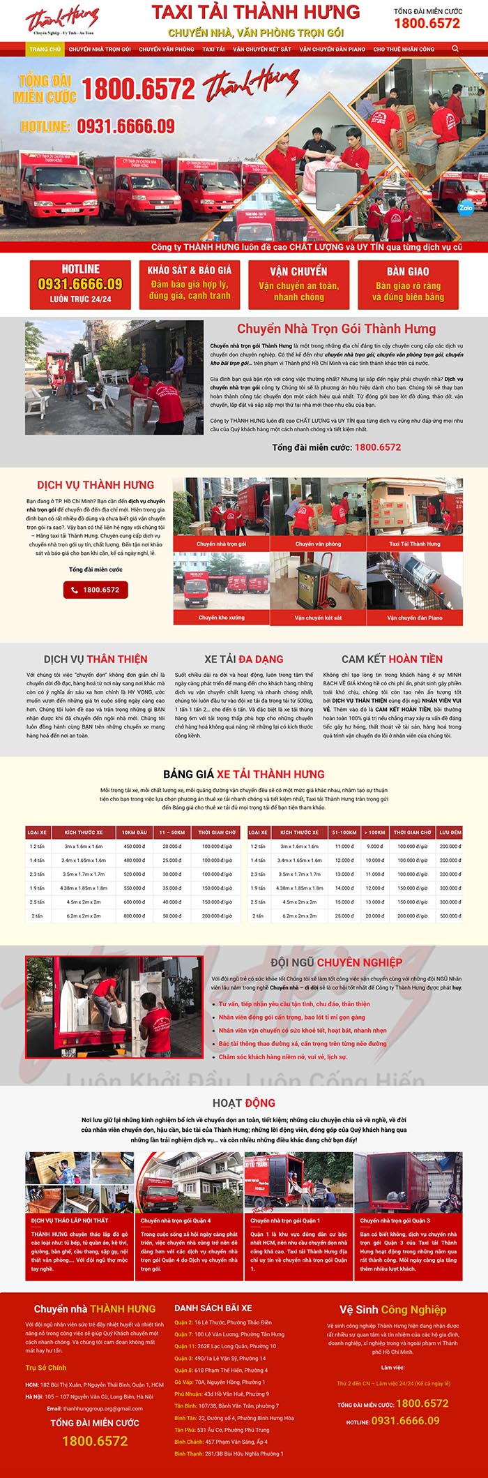 Ảnh chụp toàn trang giao diện website chuyển nhà Thành Hưng D535
