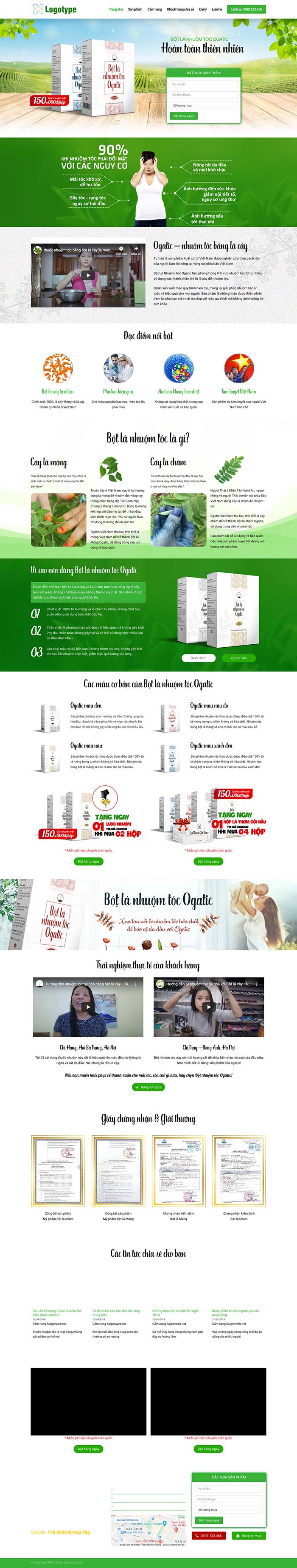 Ảnh chụp toàn trang giao diện website thảo dược mọc tóc H122