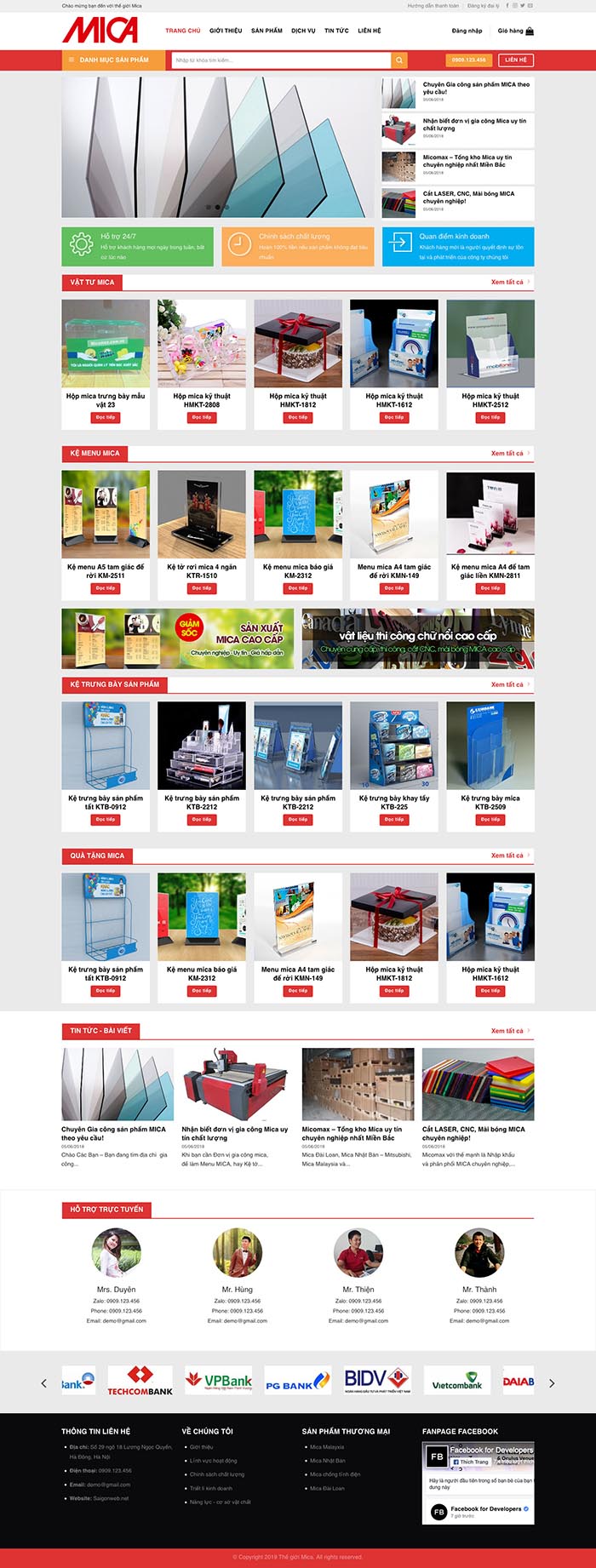 Ảnh chụp toàn trang giao diện website làm bảng Mica H132