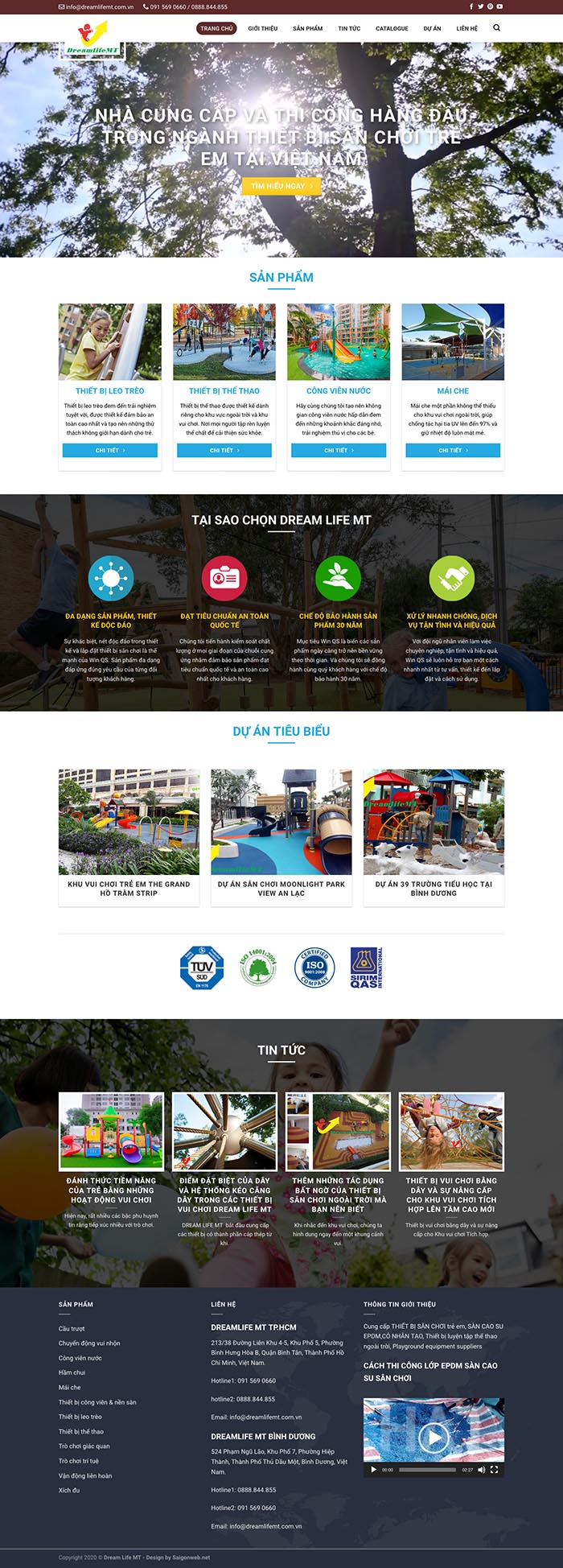 Ảnh chụp toàn trang giao diện website thi công sân chơi trẻ em D529