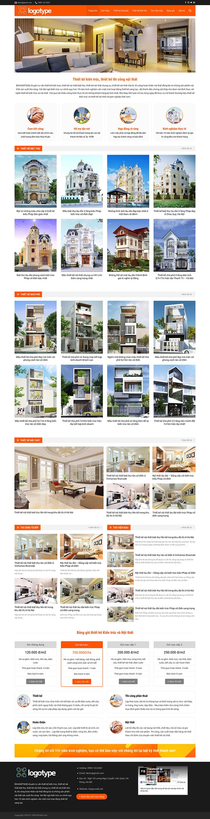 Ảnh chụp toàn trang giao diện website công ty thiết kế nội thất D523