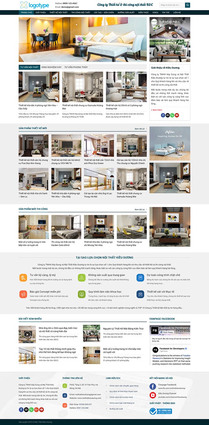 Ảnh chụp toàn trang giao diện website thiết kế nội thất D522